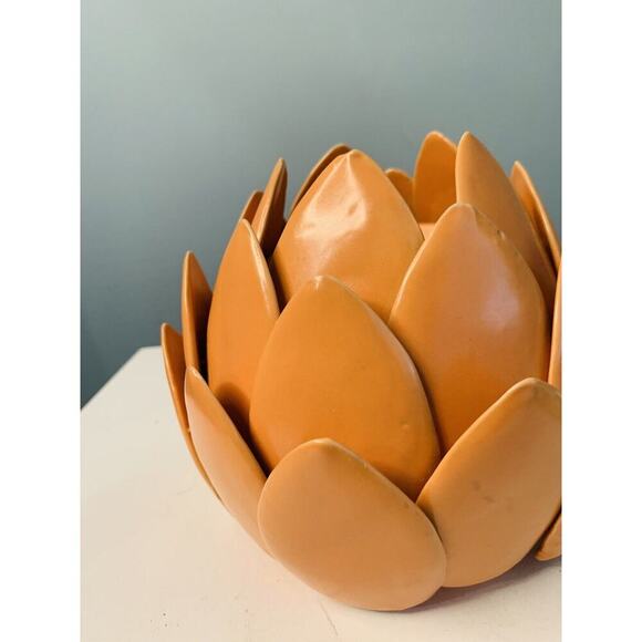 6 Inch Tall Orange Lotus Flower Tea Light Candle Holder Home Decor - Picture 9 of 9